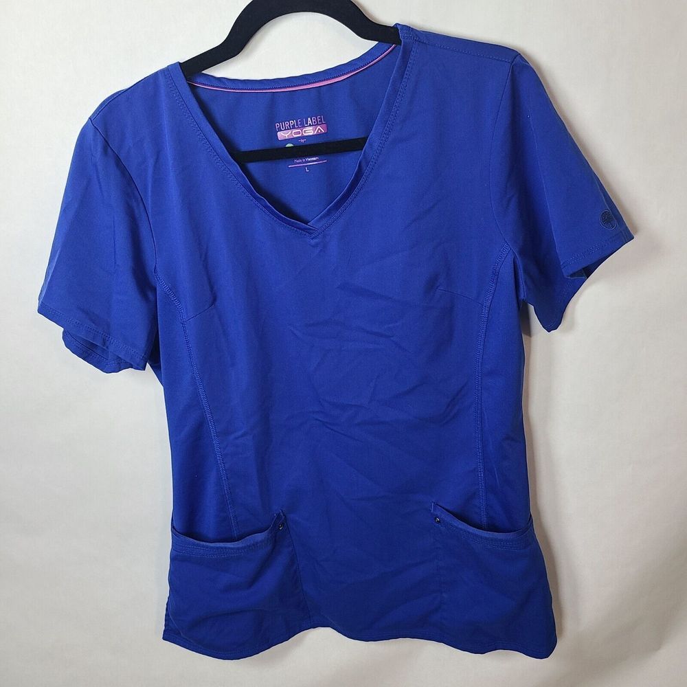 Purple Label Yoga Scrubs By Healing Hands Dark Blue‎ Shirt Large Uniform